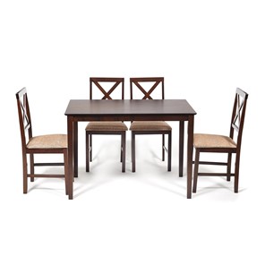 Обеденный комплект Хадсон (стол + 4 стула) id 13691 cappuccino (темный орех) арт.13691 в Омске